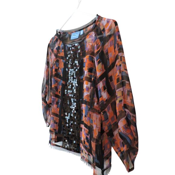 Simply Vera Sequined Blouse on Geometric Print Size PS - Picture 2 of 5